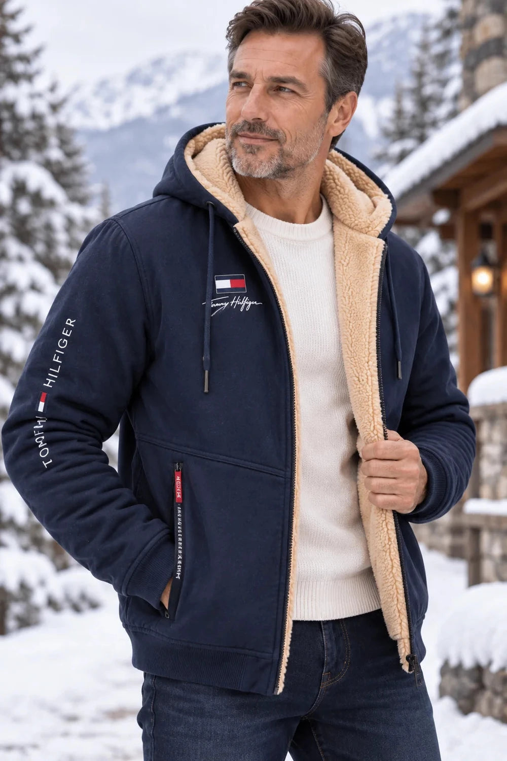 Men's Contrast-Lined Hooded Full-Zip Jacket with Hooded
