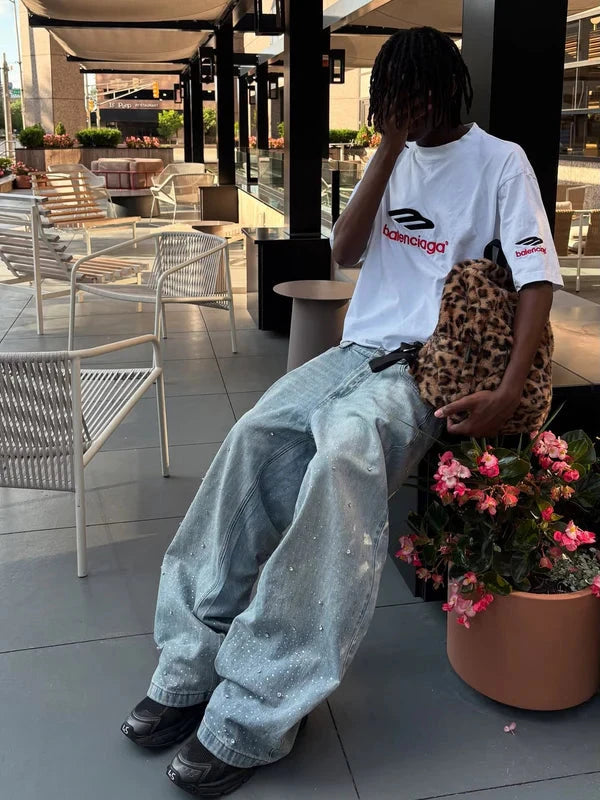 Rhinestone Baggy Jeans – Relaxed Streetwear Denim