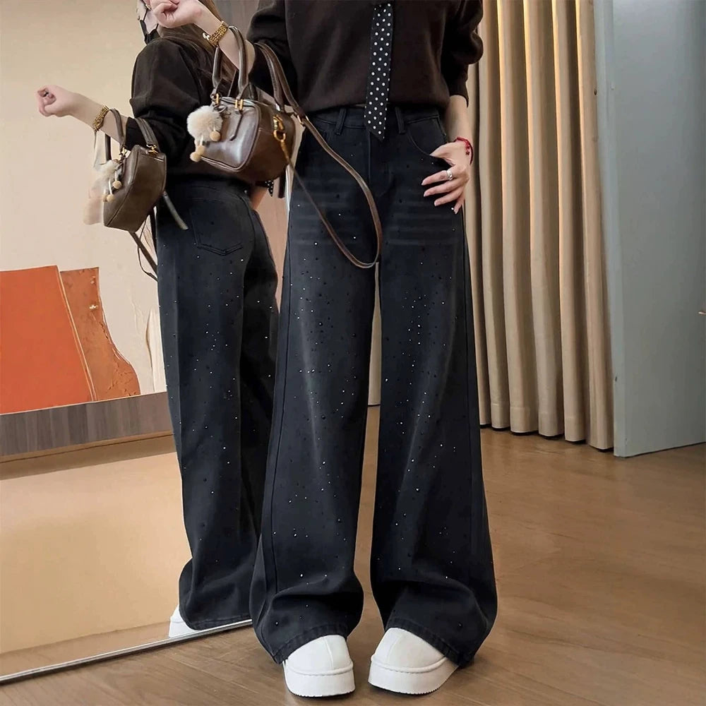 Rhinestone Baggy Jeans – Relaxed Streetwear Denim