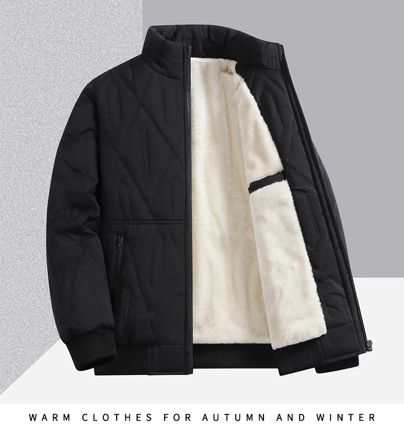 Men's quilted outerwear with contrasting panels and zip fastening