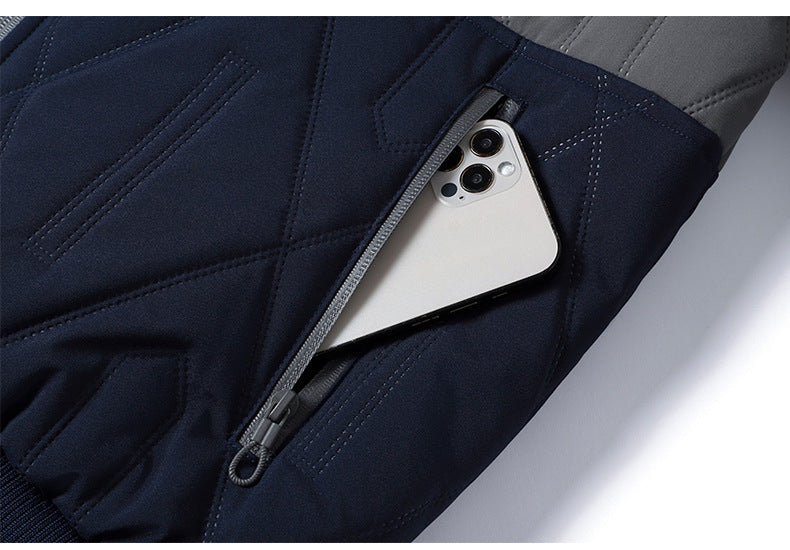 Men's casual padded jacket with geometric stitched detailing