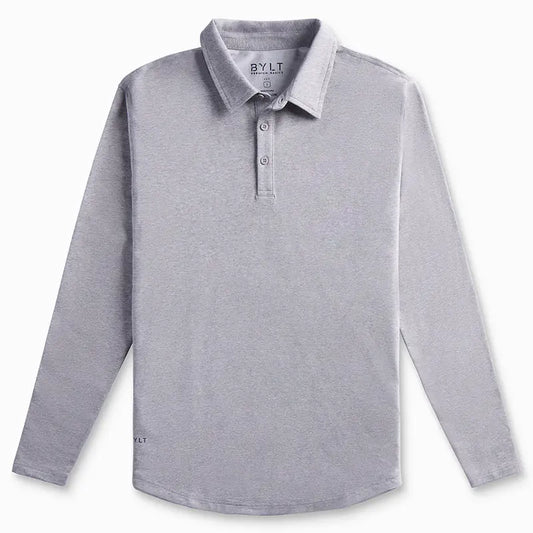 Drop-Cut Long Sleeve LUX Polo Men's Shirt in Stretch Smooth Fabric