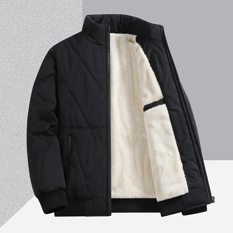 Men's fleece-lined padded jacket in a modern color-block style