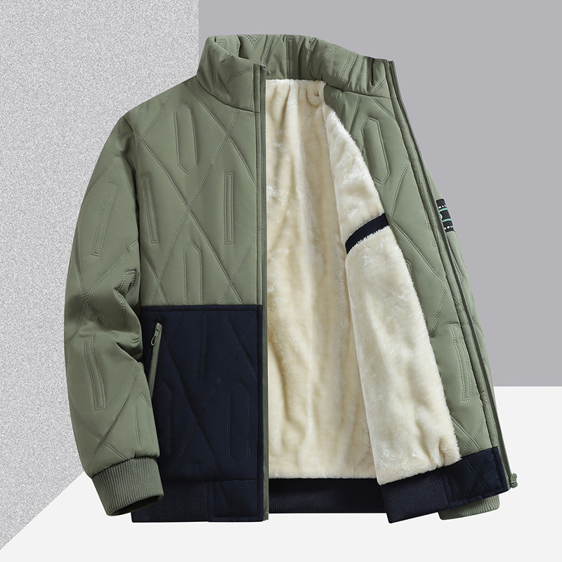 Men's fleece-lined padded jacket with geometric quilted stitching
